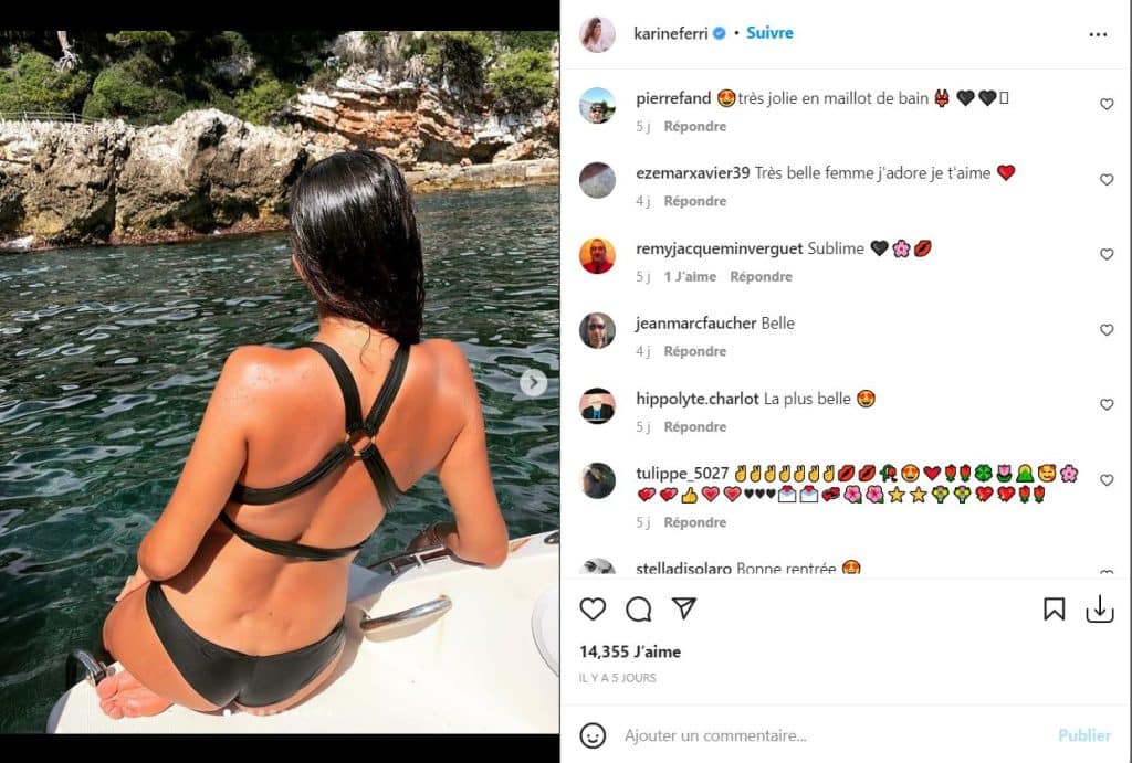 Karine Ferri en bikini elle dévoile son fessier sur un bateau et fait