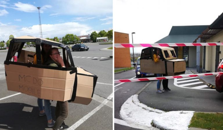 La famille se rend au drive McDonald’s…dans une voiture en carton !