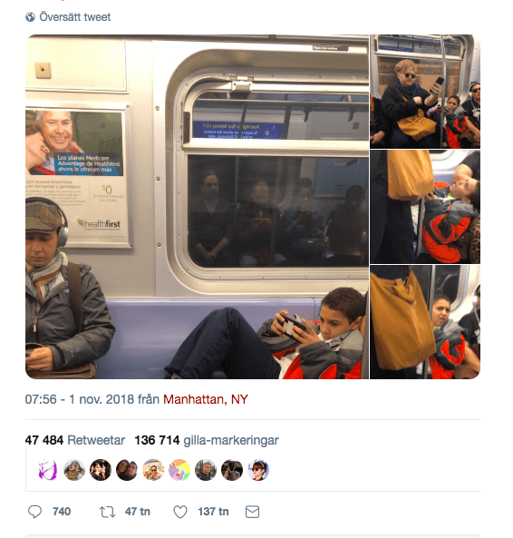 Le garçon qui refuse de retirer ses jambes du siège, dans le métro.