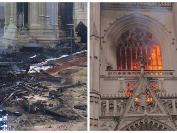 La cathédrale de Nantes incendiée.