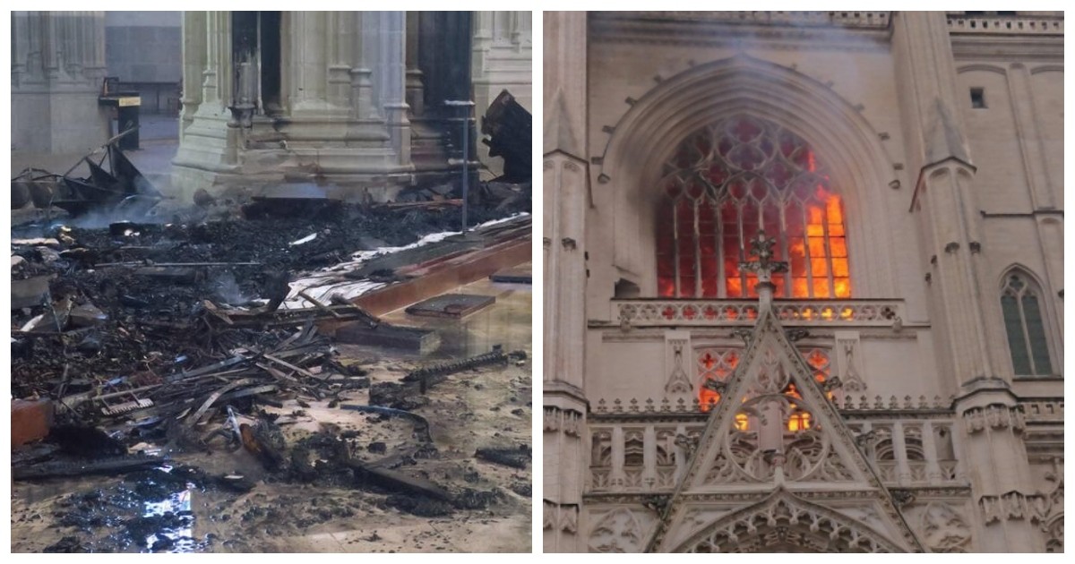 La cathédrale de Nantes incendiée.