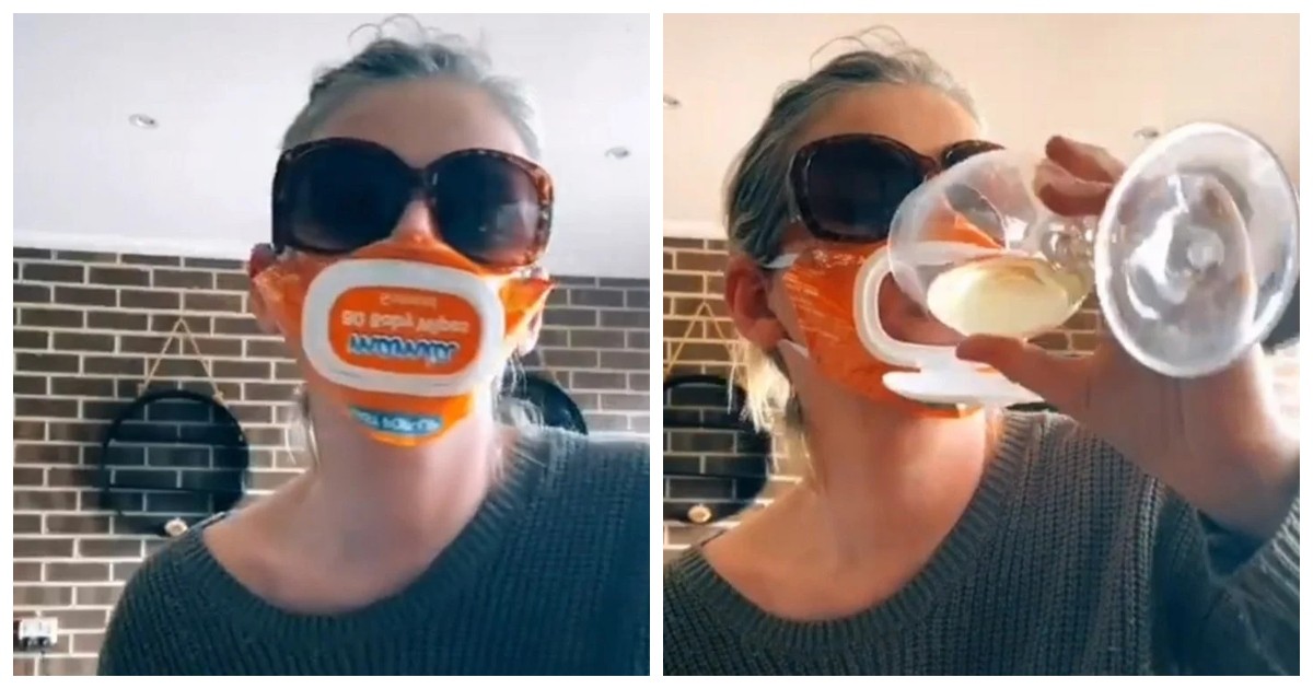 Vidéo : Une maman invente un masque pour boire du vin avec un paquet de lingettes pour bébé