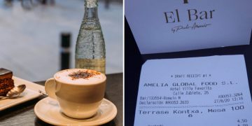 La facture d'un bar en Espagne : 4,50 euros le café.