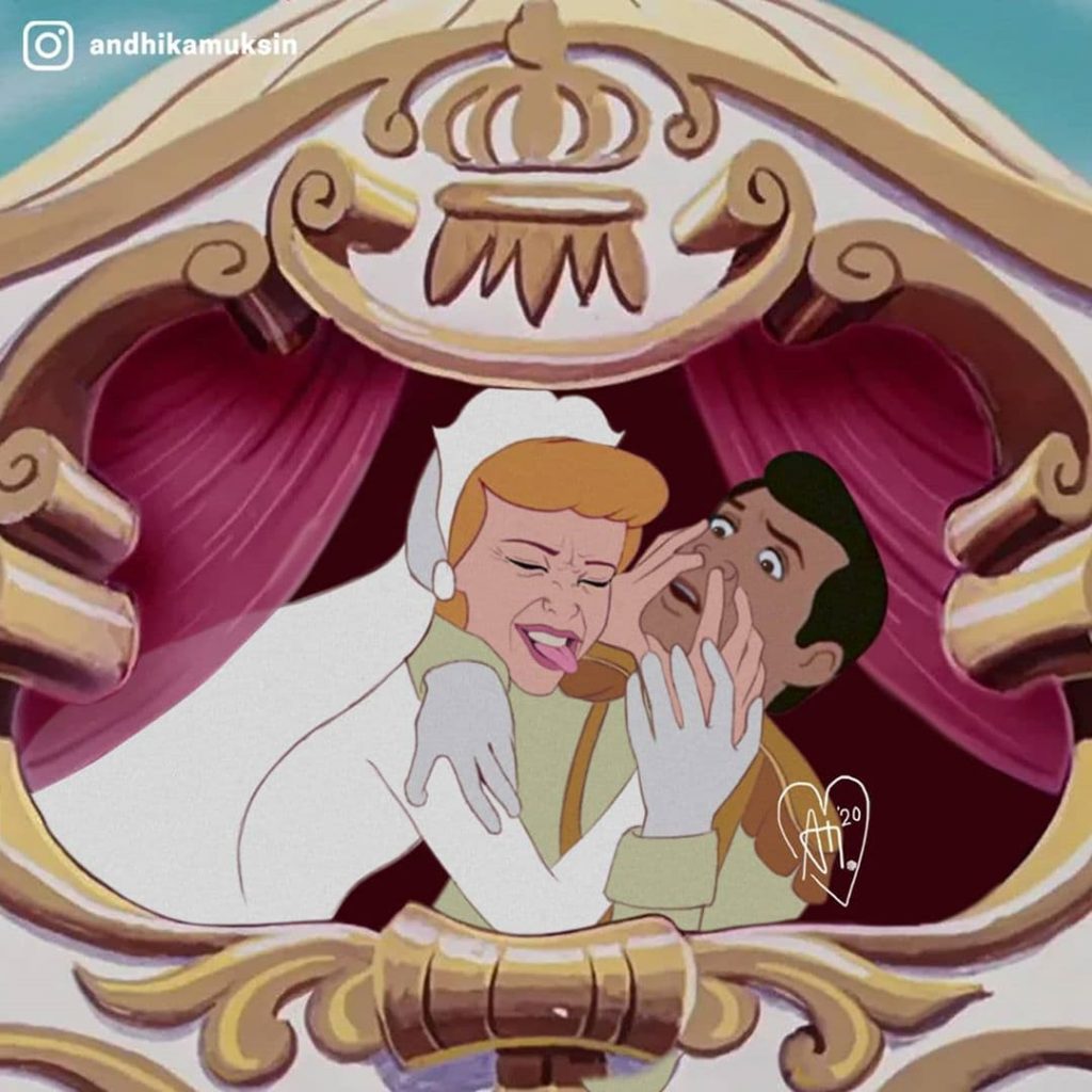 Andhika Muksin illustrations drôles princesses Disney vie réelle Cendrillon Prince