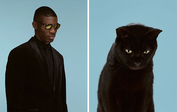 Un homme noir et son chat noir