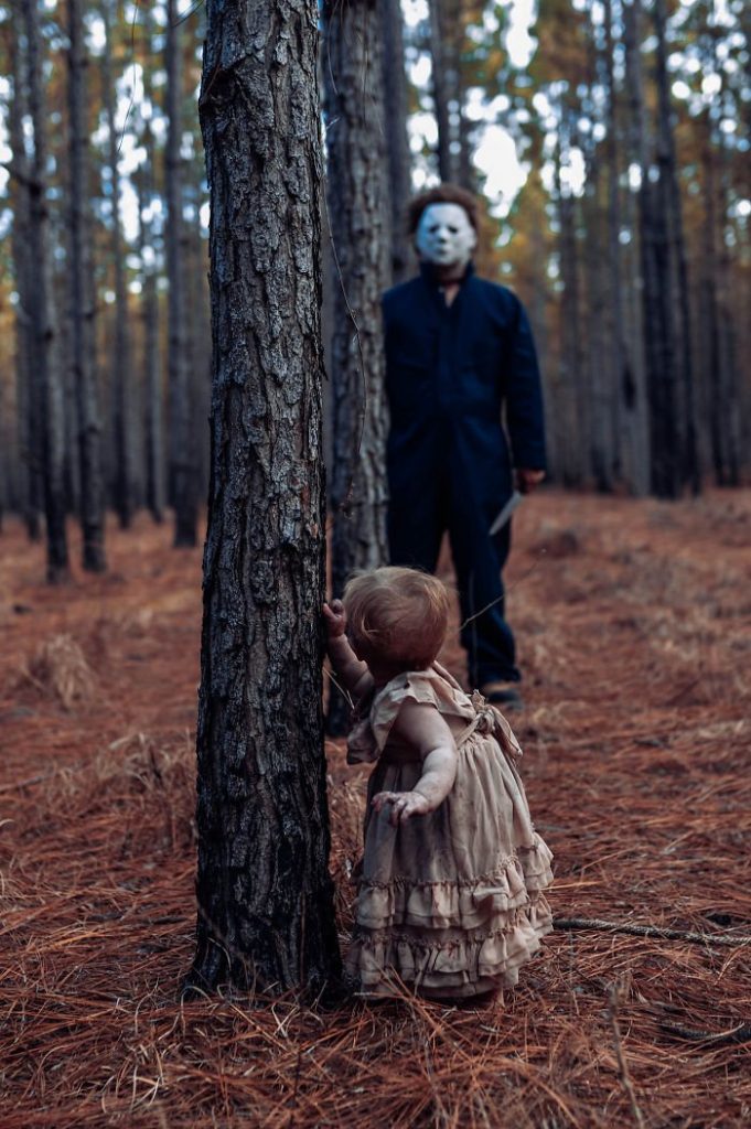 Séance photo pour Halloween, un papa et sa fille