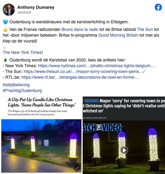 Sur Facebook, le bourgmestre d'Oudenburg publie les articles des médias internationaux sur sa ville 