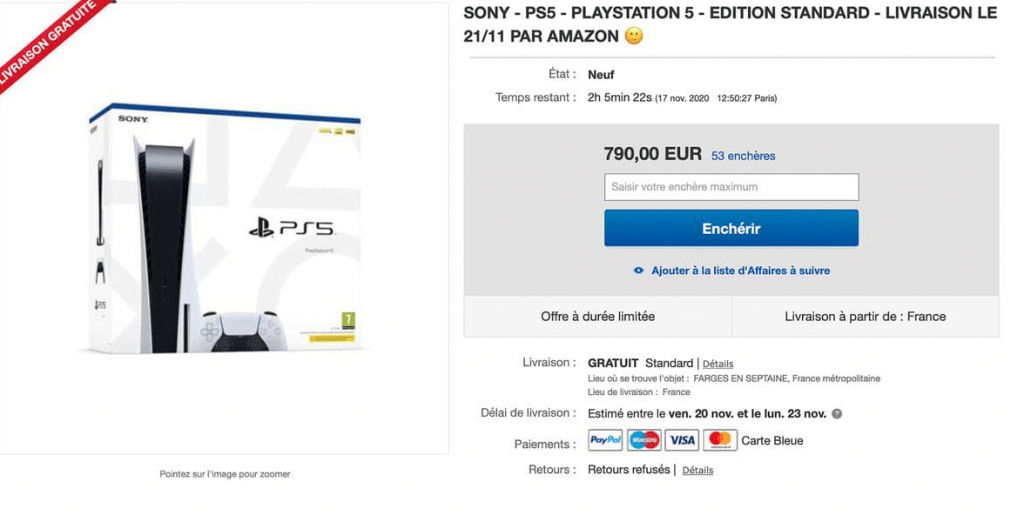 PS5 vendue sur ebay