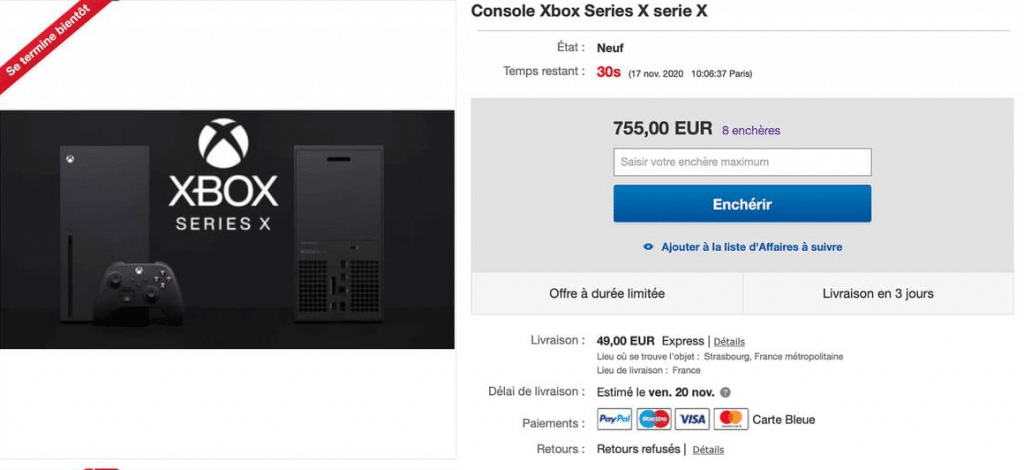 Xbox X vendue sur ebay