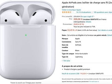 AirPods Apple en promotion sur Amazon