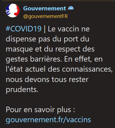 message twitter du gouvernement sur le vaccin