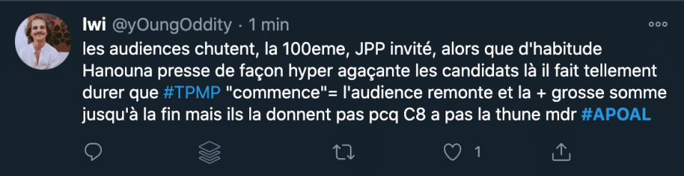 Tweet d'un internaute mécontent de l'émission A prendre ou à laisser avec Jean-Pierre Pernaut.
