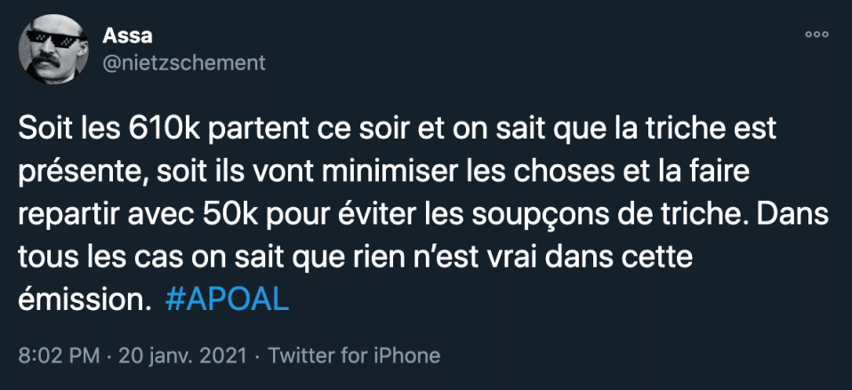 Tweet d'un internaute mécontent de l'émission A prendre ou à laisser avec Jean-Pierre Pernaut.