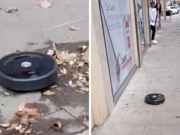 Un aspirateur robot dans les rues de Barcelone