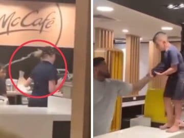 Un enfant maltraite une employée McDonald's en lui jetant son milkshake.