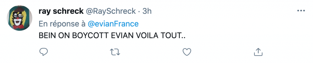 tweet en réaction à celui d'evian