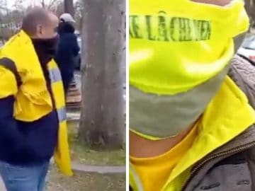 Trois personnes verbalisées pour porter un masque et un gilet jaune sur les champs élysées à Paris.