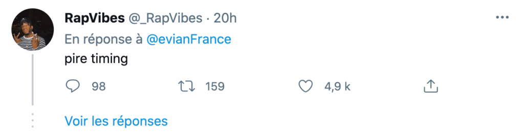 tweet en réaction à celui de la marque evian