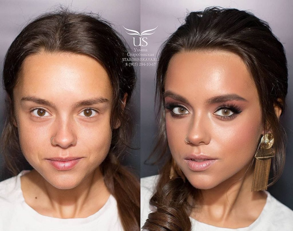une femme avant et après un maquillage professionnel