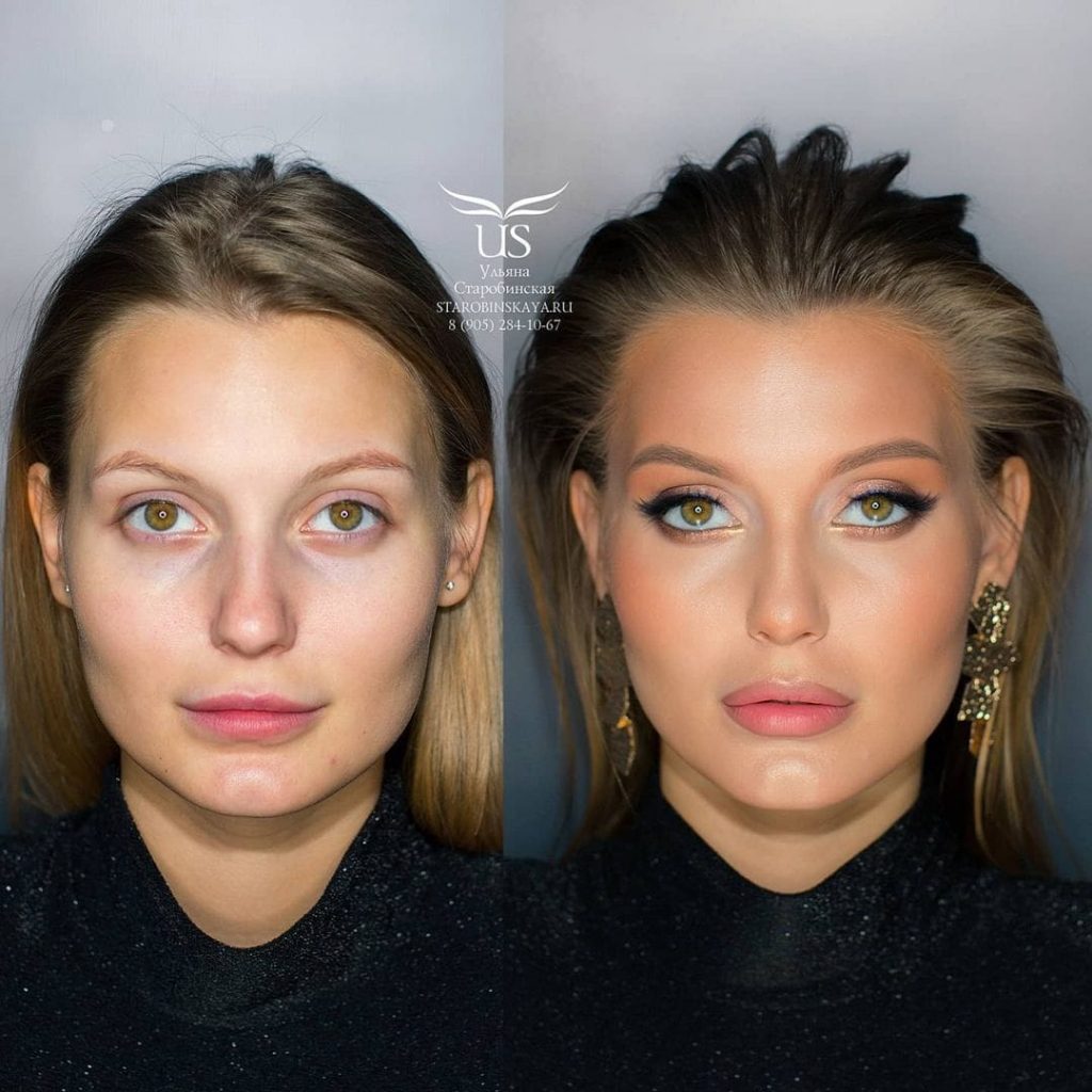 une femme avant et après un maquillage professionnel