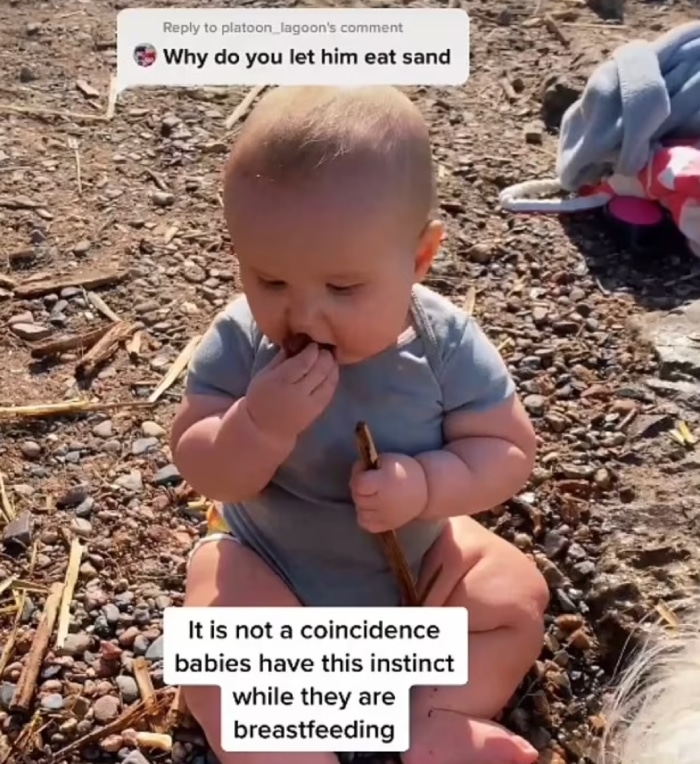 le bébé d'alice bender mange du sable