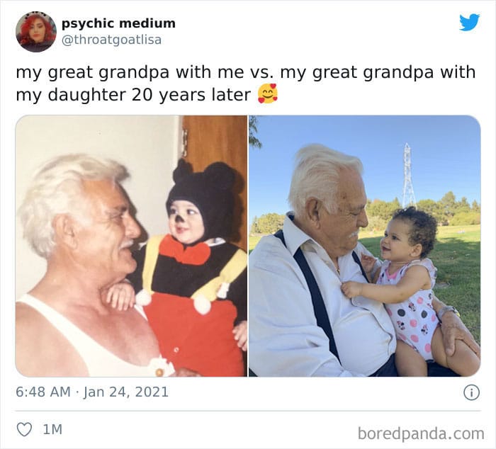 un grand-père avec sa petite fille et son arrière-petite-fille