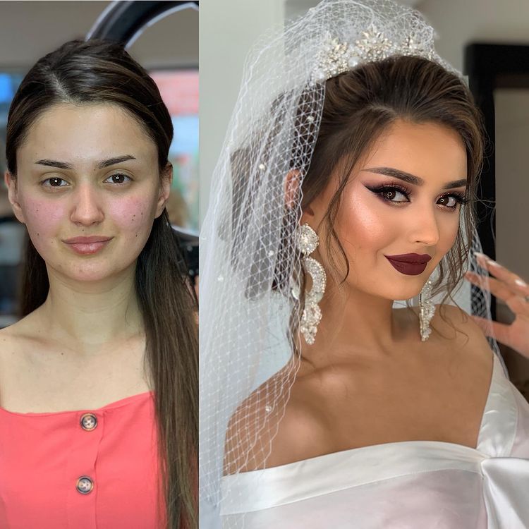 Une mariée avant et après maquillage