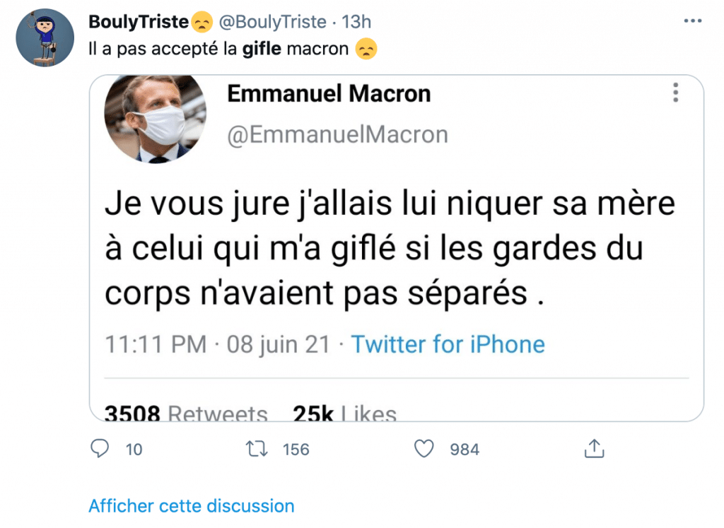 tweet de réaction à Macron giflé