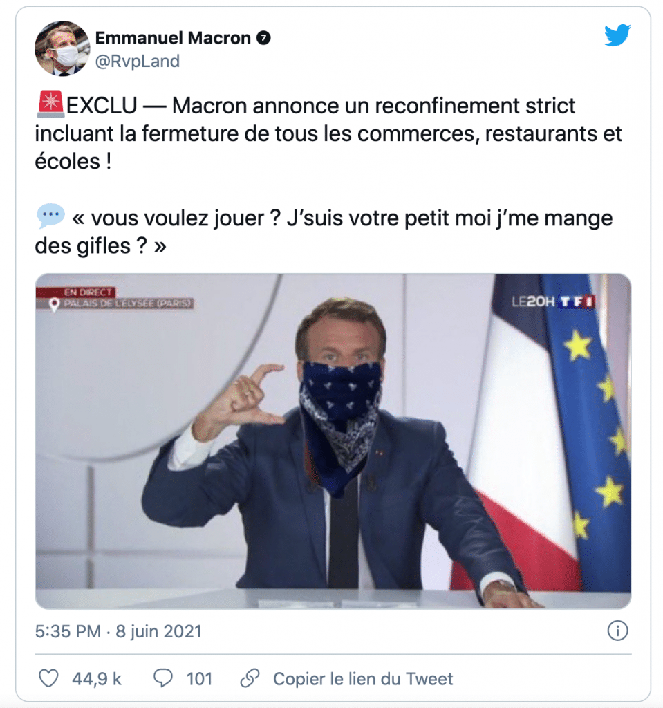 tweet sur la gifle reçue par Emmanuel Macron