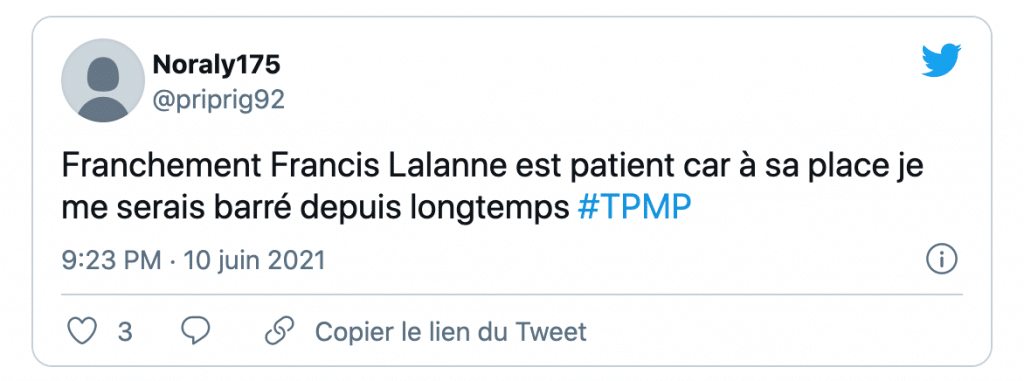 tweet sur Francis Lalanne dans TPMP