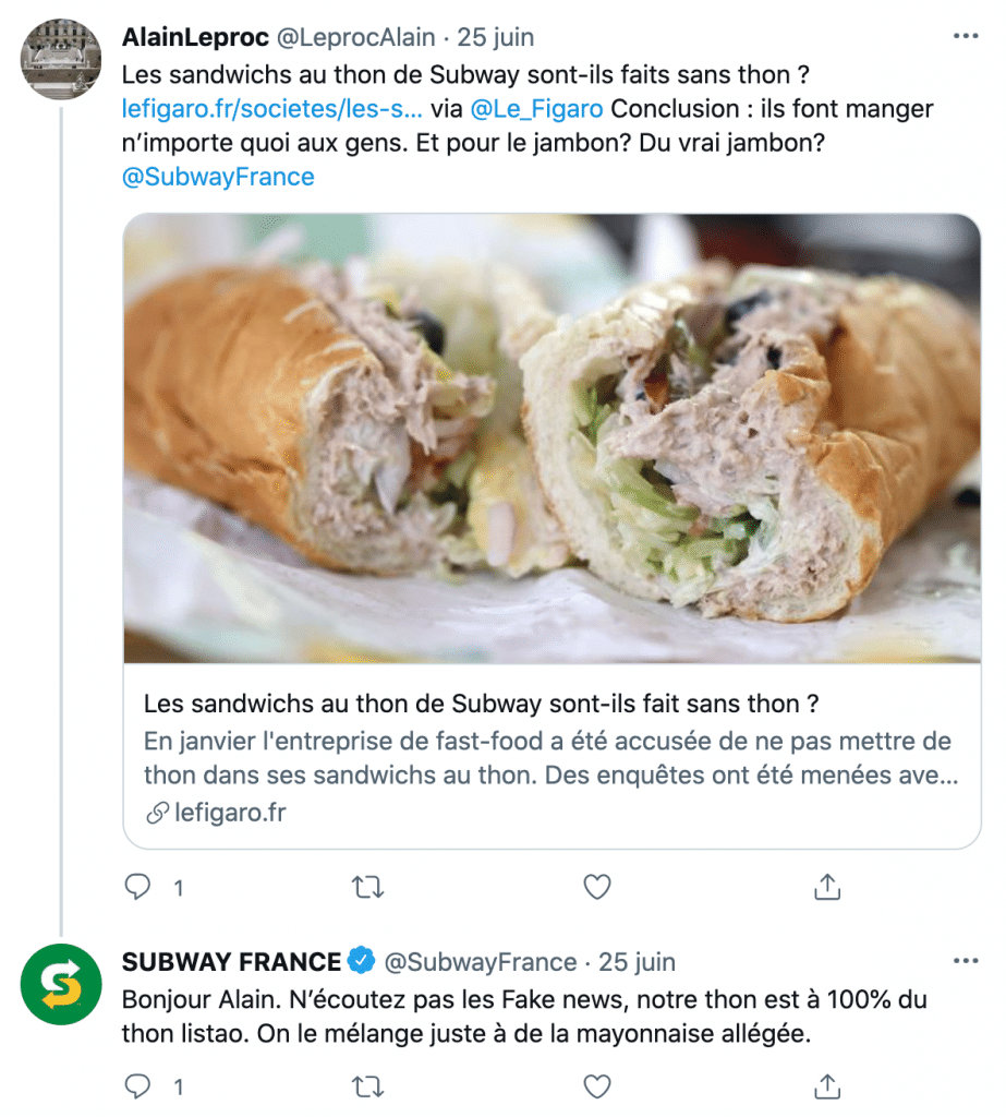 le sandwich au thon de Subway