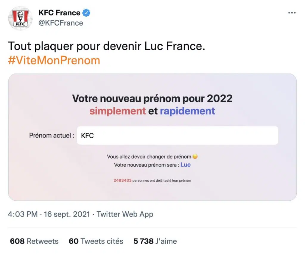 KFC France ViteMonPrenom