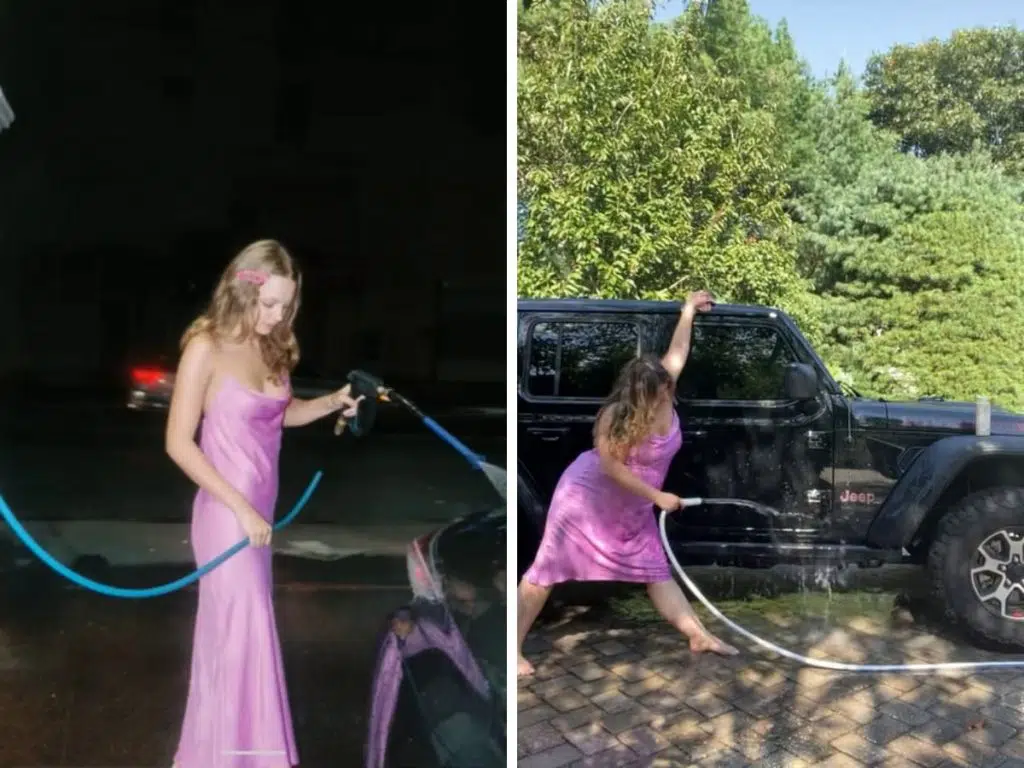 Laver sa voiture en robe
