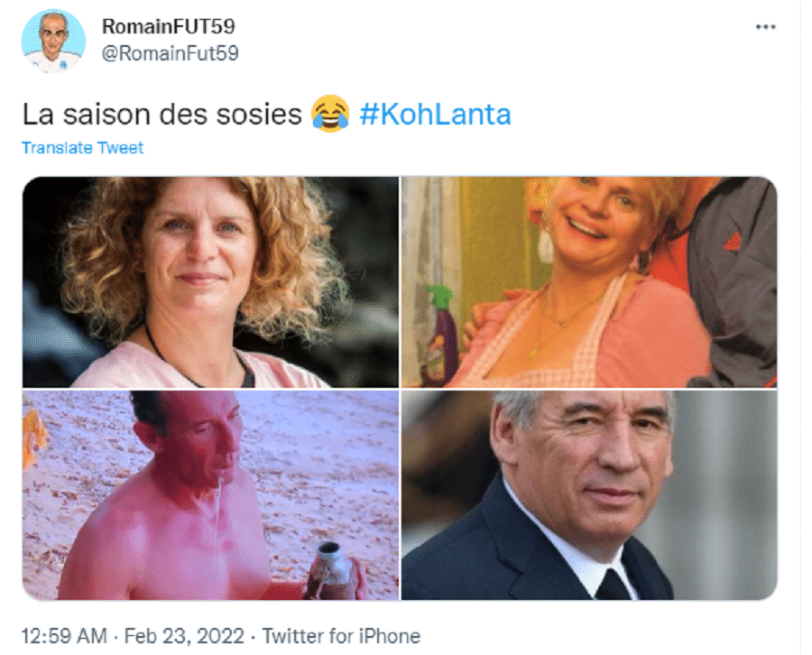 Des candidats ressemblent à Cathy Tuche et François Bayrou dans Koh-Lanta