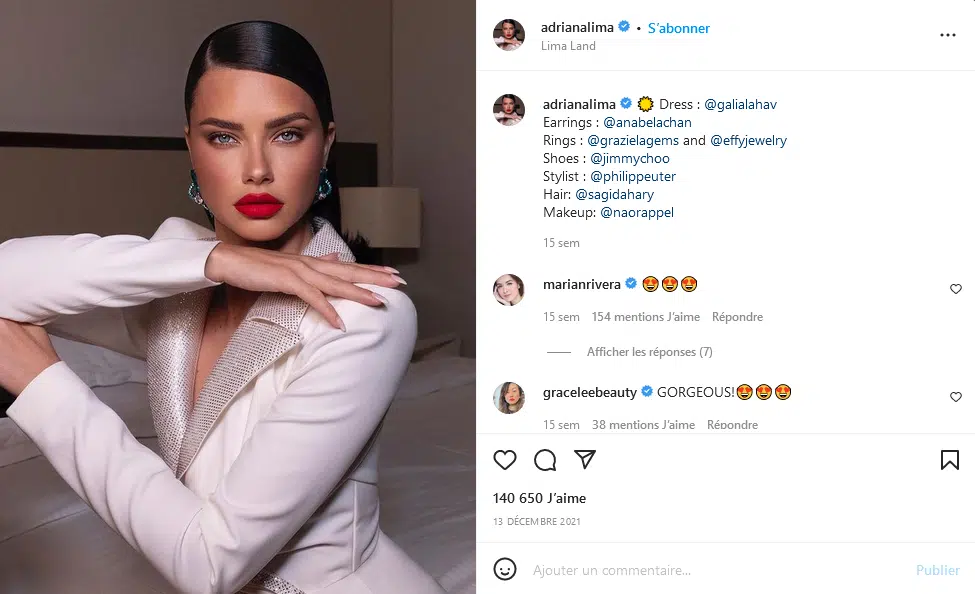 Adriana Lima comme l'une des plus belles femmes du monde