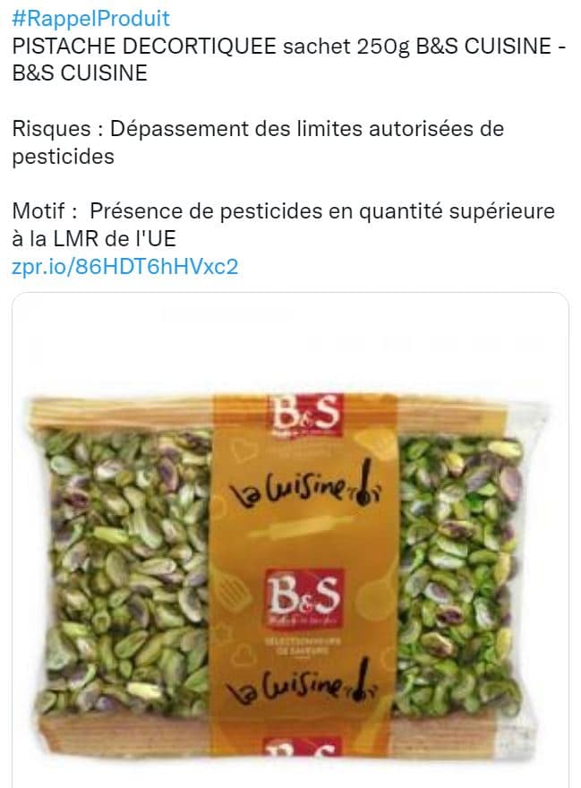 Pesticides dans les pistaches rappel massif dans toute la France