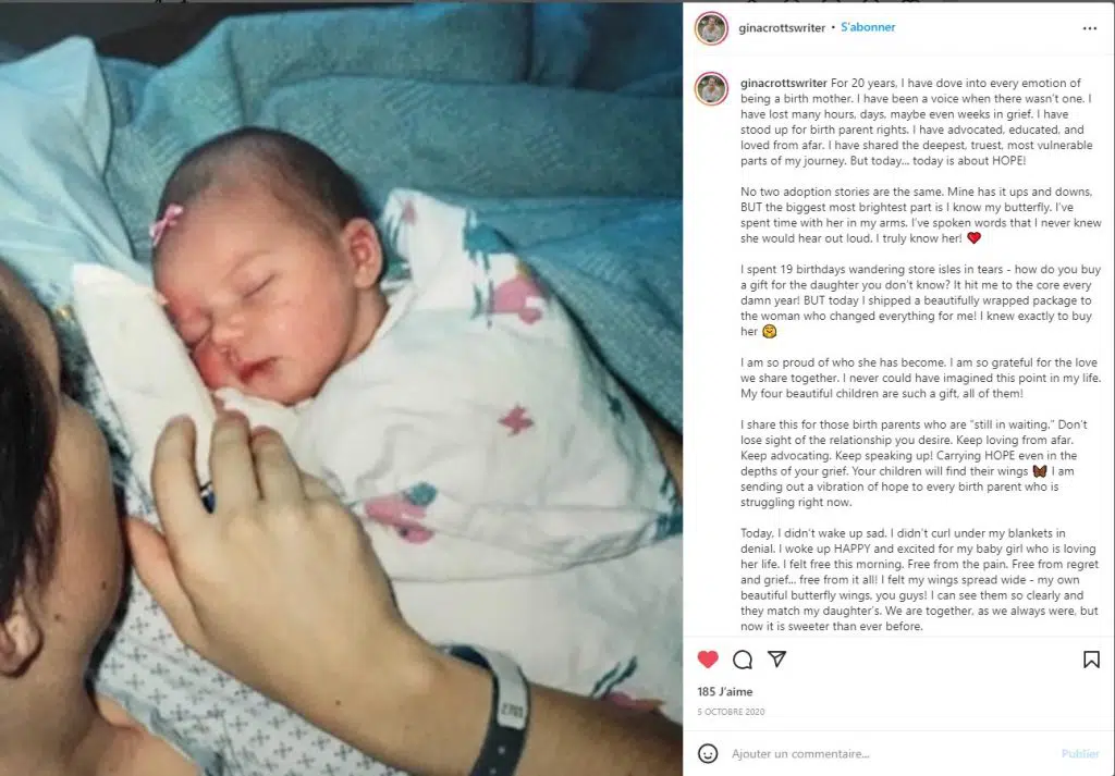 Gina Crotts à la naissance de sa fille