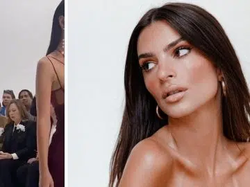 Emily Ratajkowski sans soutien-gorge sous sa robe transparente